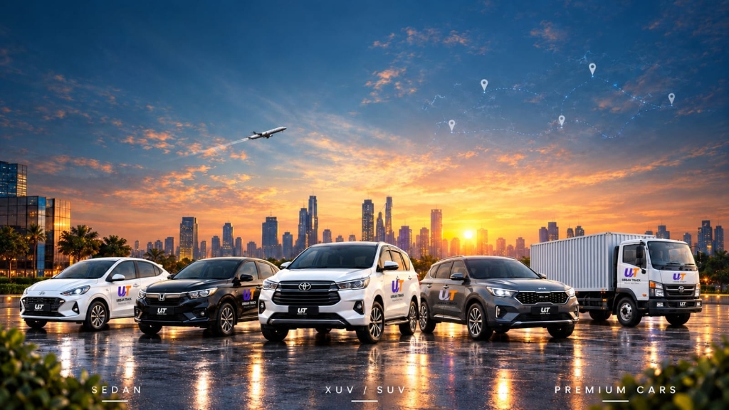 Urban Track Airport Fleet - Sedan, XUV SUV, and Premium Cars stationed at airport hub